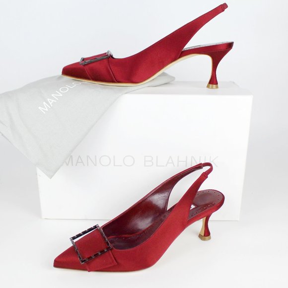 NEW MANOLO BLAHNIK Satin Slingback Pumps - Picture 2 of 12